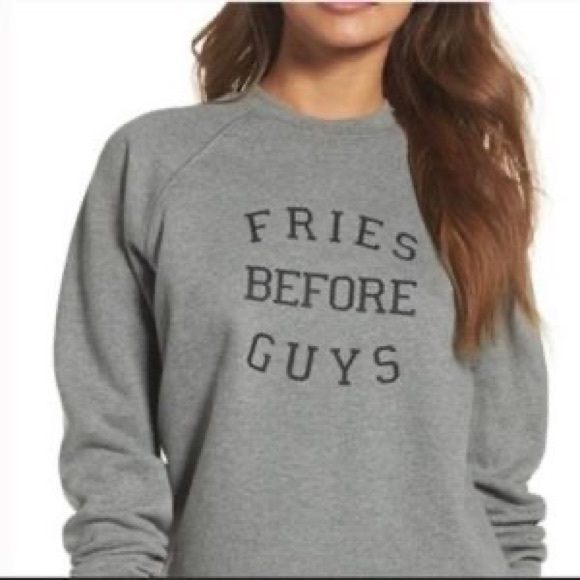 Brunette the Label ‘Fries before Guys’ Grey Sweatshirt - Picture 3 of 3